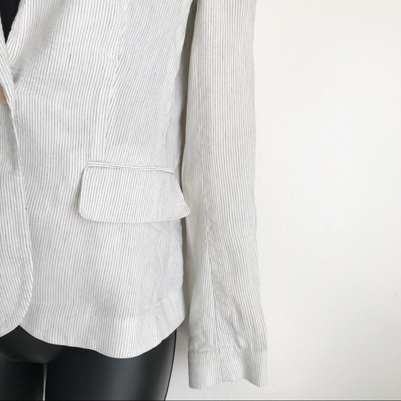Theory One Button Linen Pin Striped White Blazer 0 - Picture 5 of 12